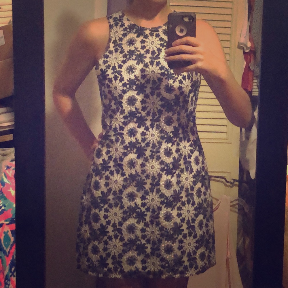 White and blue shift dress